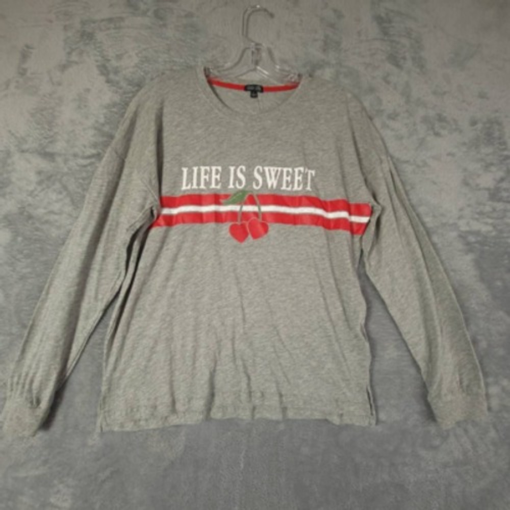Cozy Zoe Shirt Womens Sleepshirt T Gray Life Is Sweet Cherries Long Sleeve L New